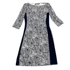 Lauren Ralph Lauren Dress Women 10 Black White Chevron Sheath Colorblock Stretch